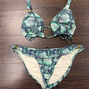 Vix Paula Hermanny Bikini Set Teal Purple Snakeskin Print Gold Hardware large